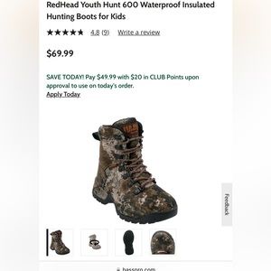 Red head kids hunting boots size 1